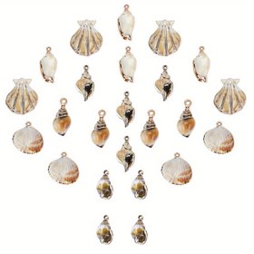 Resim Takı Yapımı için Akrilik Deniz Kabuğu Çeşitleri Seti - 24 adet Çeşitli İmitasyon Taş Kabuk Pendentleri - Elektrokaplama Beyaz Çiçek Desenli - DIY El Sanatları Malzemeleri 