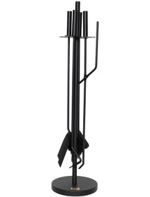 Resim 5 Li Lüx Ithal Siyah Yuvarlak Tabanlı Şömine - Soba Maşa Takımı Aksesuar Seti 