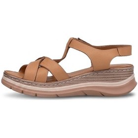 Resim Mammamia D26ys-2590 Kadın Hakiki Deri Dolgu Topuk Sandalet Taba 