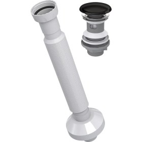 Resim Aqua Bagno Pop-Up Sifon Siyah Seramik Başlıklı Taşma Deliksiz (1 -1/4) Pis Su Çıkış Borusu Dahil -Set 2 Parça 