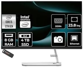 Resim LENOVO IdeaCentre 24IAP7 i5 12450H 8GB 4TB SSD 23.8" FHD FDOS Beyaz All in One Bilgisayar 