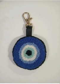 Resim Mavi Tonlarında Nazar Boncuğu Tasarımlı Punch Nakışı Anahtarlık E 