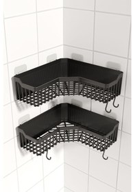 Resim Banyo Köşelik Yapışkanlı Banyo Rafı, 2'li Banyo Düzenleyici, Duş Rafı Organizer Şampuanlık, Plastik Füme 