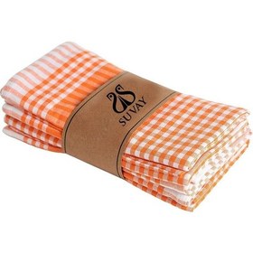 Resim Mutfak Kurulama Bezi 6'lı Mavi Pöti Kareli Bulaşık Kurulama Bezi Servis Peçetesi Beslenme Örtüsü Turuncu 