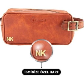 Resim Kişiye Özel Deri Dopp Kit Kişisel Bakım Ve Seyehat Çantası - Tobacco Çok Renkli 