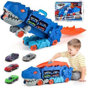 Resim assef Dino Track 2 in 1 Araba Yutan Katlanabilir Ultimate T-Rex Tır Araba Yutan Fırlatan Dinazor 