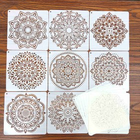 Resim 16 Adet Yeni Yuvarlak Mandala Boyama Oyma Şablonu, Sprey Boyama ve Grafiti DIY Malzeme Şablonu 