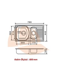 Resim 78 X 44 Mutfak Eviyesi 7844gr Keten Sol Damlalıklı Krom 