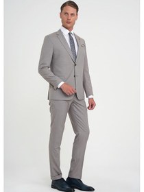 Resim Efor Slim Fit Çift Yırtmaç Esnek Yelekli Klasik Bej Takım Elbise Tk 916 Bej 