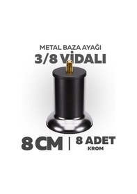 Resim Baza Ayağı 8 Cm 3/8 Vidalı 8 Li Set Metal Krom Yatak Mobilya Ayağı Kalın Vida Krom 3/8 8 Cm 
