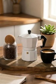 Resim Porsima MNB05742-1 Ocaküstü Moka Pot 3 Fincanlık Alüminyum Kahve Espresso Cezvesi Beyaz 150ml 