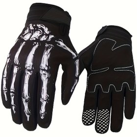 Resim Halloween Kafatası Baskılı dokunmatik ekran Tam Parmak Eldivenler Spor açık hava bisiklet sürme eldivenleri Noel hediyesi 