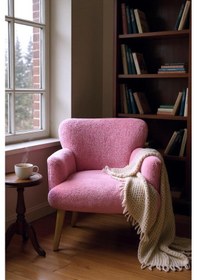 Resim Azra Mobilya Modern Şeker Pembe Teddy Kumaş Rahat Berjer Tekli Koltuk Yumuşak Dokulu, Ahşap Ayaklı Pembe 