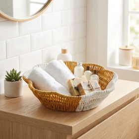 Resim Krm Çiçek Model Çift Renkli Plastik Rattan Ekmek ve Meyve Sepeti - Çok Amaçlı Banyo ve Mutfak 