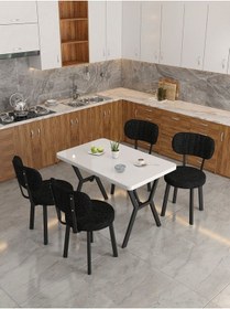 Resim Azra 70x110cm Beyaz Mutfak Masası, Mutfak Masası Takımı, Yemek Masası, 4 Siyah Sandalye Siyah 