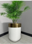 Resim Dekoratif Eskitme Darbuka Parlak Beyaz Saksı 60cm 