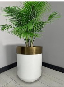 Resim Dekoratif Eskitme Darbuka Parlak Beyaz Saksı 60cm 