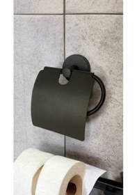 Resim Yapışkanlı Geniş Kapaklı Mat Siyah Tuvalet Kağıtlığı Siyah 