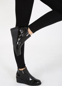 Resim CassidoShoes Cassıdoshoes Petek Siyah Fermuarlı Dolgu Topuk Bot 002-1056 