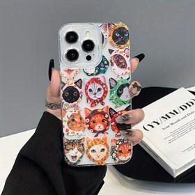 Resim Renkli kedi desenli şeffaf telefon kılıfı - Kapsamlı koruma ve hediye seçimi için şık bir tercih 
