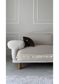 Resim Diletto Bohem Püsküllü Oturma Yerini Kapatan Kayma Yapmaz Koltuk Örtüsü Bej 90 X 200 Bej 