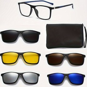Resim 1 Çerçeve + 1 Kılıf + 5 Lens, Manyetik Tasarımıyla Yeni Erkek Kare Trendy Gözlük Seti, Değiştirilebilir Çok Renkli Lensler, Rahat ve Minimalist Çerçeve, Günlük Kullanım için Uygun Hafif Lüks Klasik Kadın Gözlük Kombinasyonu. 