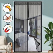 Resim 1 adet Siyah Manyetik Şeritli Kapı Perdesi, File Ekranlı Kapı, Otomatik Kapanma, Matkap Gerektirmeyen Kurulum, Yatak Odası, Oturma Odası, Balkon için Uygun 