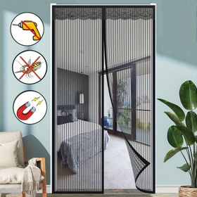 Resim 1 adet Siyah Manyetik Şeritli Kapı Perdesi, File Ekranlı Kapı, Otomatik Kapanma, Matkap Gerektirmeyen Kurulum, Yatak Odası, Oturma Odası, Balkon için Uygun 
