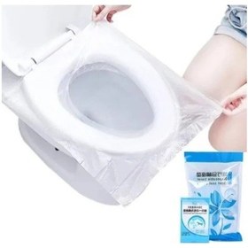 Resim 50'li Paket Tek Kullanımlık Hijyenik Klozet Kapağı Örtüsü, Su Geçirmez Açık Ahşap 