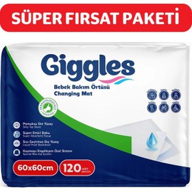 Resim Giggles Bebek Bakım Örtüsü 60x60 Alt Açma Bezi 12 Paket 120 Adet 