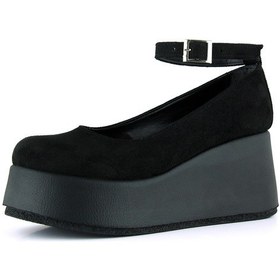 Resim Erkan Saçmacı Nevada Siyah Süet Yuvarlak Burun Bantlı Dolgu Topuklu Günlük Ayakkabı Siyah 