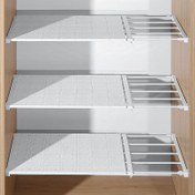 Resim 1 Set (2 adet Destek Yapışkanı + 1 adet Ürün) Basit Ayarlanabilir Depolama Bölmesi - Matkap Gerektirmez, Dolaplar, Ayakkabı Dolapları, Mutfaklar ve Banyolar için Uygun, Alan Tasarrufu Sağlayan Teleskopik Bölme, Ayarlanabilir Uzunluk 32-48Cm/38-60Cm/60-100Cm 
