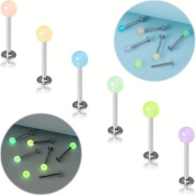 Resim 6 Adet Akrilik Dudak Halkası Labret Piercing Gece Parlayan Top Monroe Dudak Çivisi Helix Tragus Kıkırdak Küpeleri Erkek&Kadın için 6/8/10/12mm Vücut Takısı 
