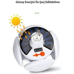 Resim Solar Güneş Enerjili Kamp Lambası Katlanabilir Taşınabilir Solar Bahçe Aydınlatma - Kamp Lambası Beyaz 
