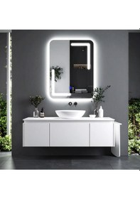 Resim Kaivo Beyaz Led'li Lazer Kumlamalı Lavabo & Banyo Aynası Dokunmatik Sensörlü 100 X 75 Cm 