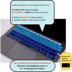 Resim McStorey Laptop Macbook Air Klavye Koruyucu US(ABD) İngilizce Harf Baskılı A1932 ile Uyumlu Ombre 