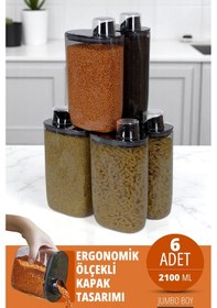 Resim İronika 6'lı Silikon Kapaklı Ölçülü Saklama Erzak Bakliyat Kabı Kutusu Seti 2100 Ml Antrasit 