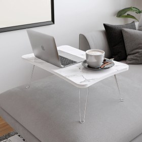 Resim Taşınabilir Katlanır Yatak Koltuk Üstü Hasta Servis Laptop Bilgisayar Çalışma Sehpası - Beyaz Mermer 