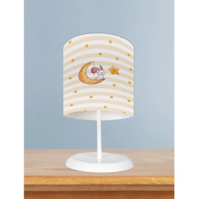Resim Mekta Home Bebek ve Çocuk Odası Ay Üzerinde Oturan Tavşan ve Yıldız Desenli Abajur 
