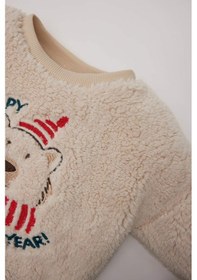 Resim DeFacto Erkek Bebek Bisiklet Yaka Yılbaşı Temalı Pelüş Sweatshirt D6594A524WNBG286 Bej 