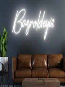 Resim Başroldeyiz Yazılı Neon Tabela Beyaz 