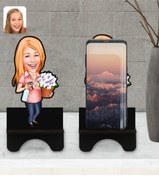 Resim Bk Gift Kişiye Özel Ev Hanımı Karikatürlü Ahşap Biblo Telefon Standı-2 