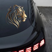 Resim 1 adet Altın Aslan Başlıklı Sticker - Su Geçirmez ve UV Dirençli PVC Kendinden Yapışkan Dekal Arabalar, Motosikletler, Dizüstü Bilgisayarlar ve Duvarlar için, Motosiklet Aksesuarları | Sanatsal Dekal | Dayanıklı Dekal 