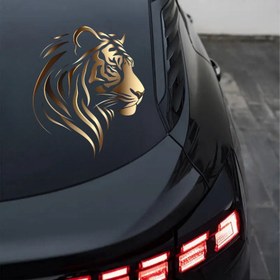 Resim 1 adet Altın Aslan Başlıklı Sticker - Su Geçirmez ve UV Dirençli PVC Kendinden Yapışkan Dekal Arabalar, Motosikletler, Dizüstü Bilgisayarlar ve Duvarlar için, Motosiklet Aksesuarları | Sanatsal Dekal | Dayanıklı Dekal 