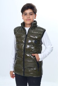 Resim Toontoy Haki Erkek Çocuk Su İtici Dik Yaka Fermuarlı Cepli Parlak Şişme Yelek 