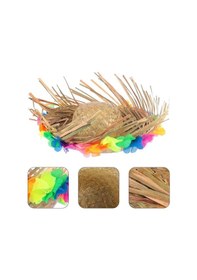 Resim Mey İthalat Naturel Renk Püsküllü Örme Hasır Hawaii Luau Aloha Şapka 13x36 Cm 
