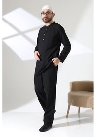 Resim Erkek Tek Cepli Gömlek Pantolon İkili Takım Hac Ve Umre Kıyafeti Siyah Vşn Siyah 