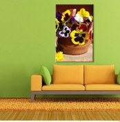 Resim Saksı Ve Menekşe Kanvas Tablo 80x40 