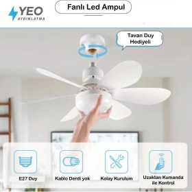 Resim Yeo Aydınlatma LED Işık ve Fan Sessiz 3 Renk Modu ve 3 Hız Modu Kumandalı Tavan Vantilatörü 