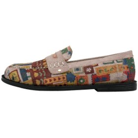 Resim Dogo Kadın Vegan Deri Krem Loafer - Anatolian Patterns Tasarım 